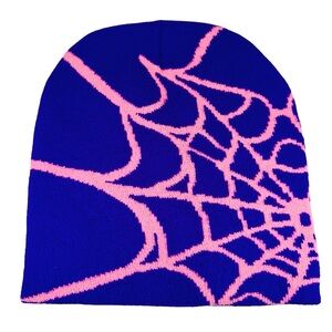 Blue and Pink Spiderweb Beanie